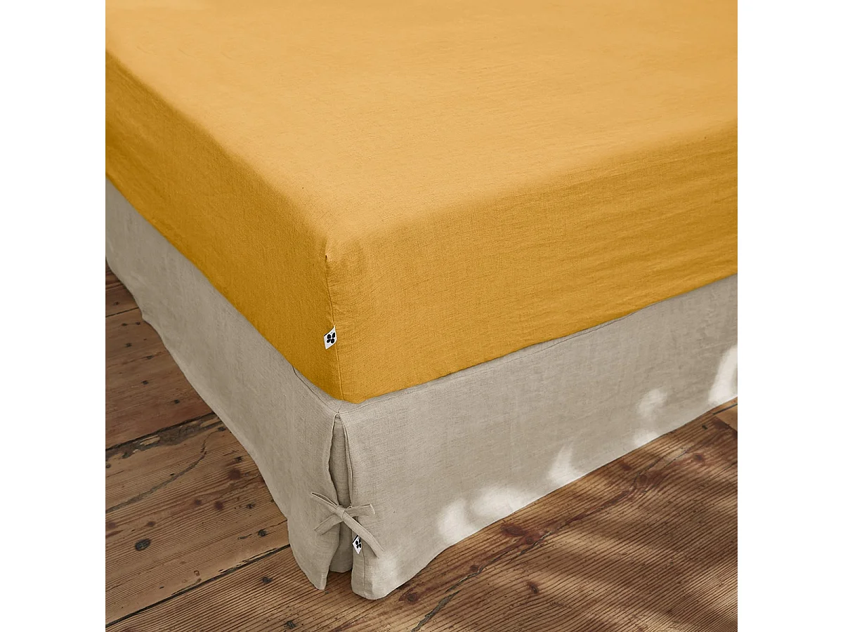 MARGAUX - Drap Housse 140x190cm Lin Lavé Coloris Miel