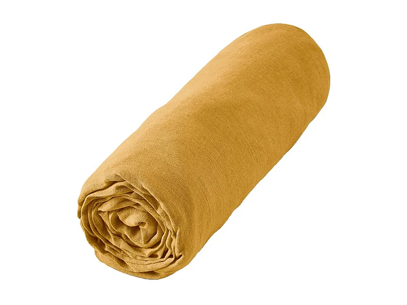 MARGAUX - Drap Housse 140x190cm Lin Lavé Coloris Miel