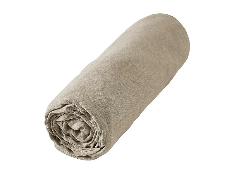 MARGAUX - Drap Housse 180x200cm Lin Lavé Coloris Sable