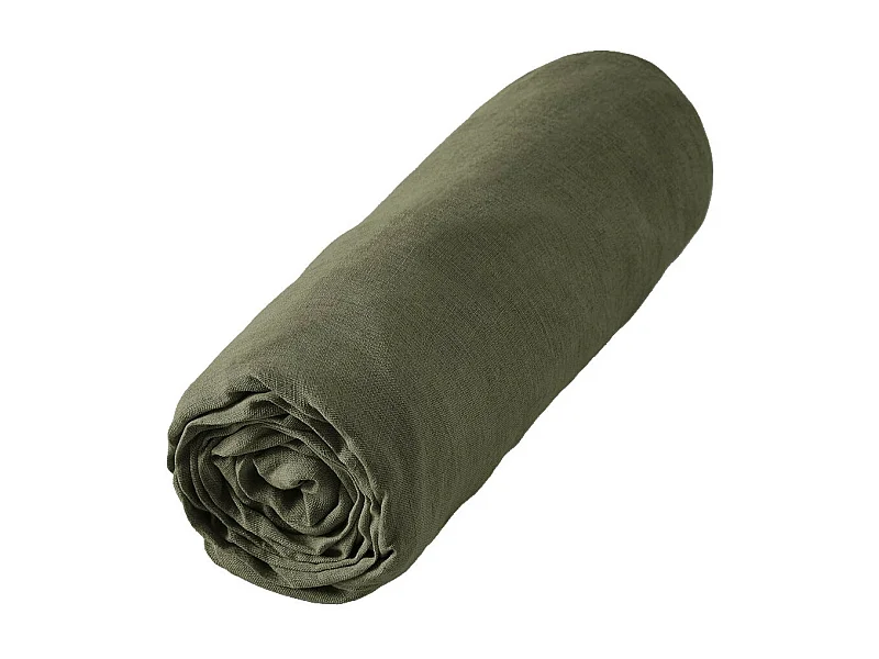 MARGAUX - Drap Housse 180x200cm Lin Lavé Coloris Thym