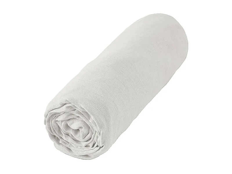 MARGAUX - Drap Housse 160x200cm Lin Lavé Coloris Craie