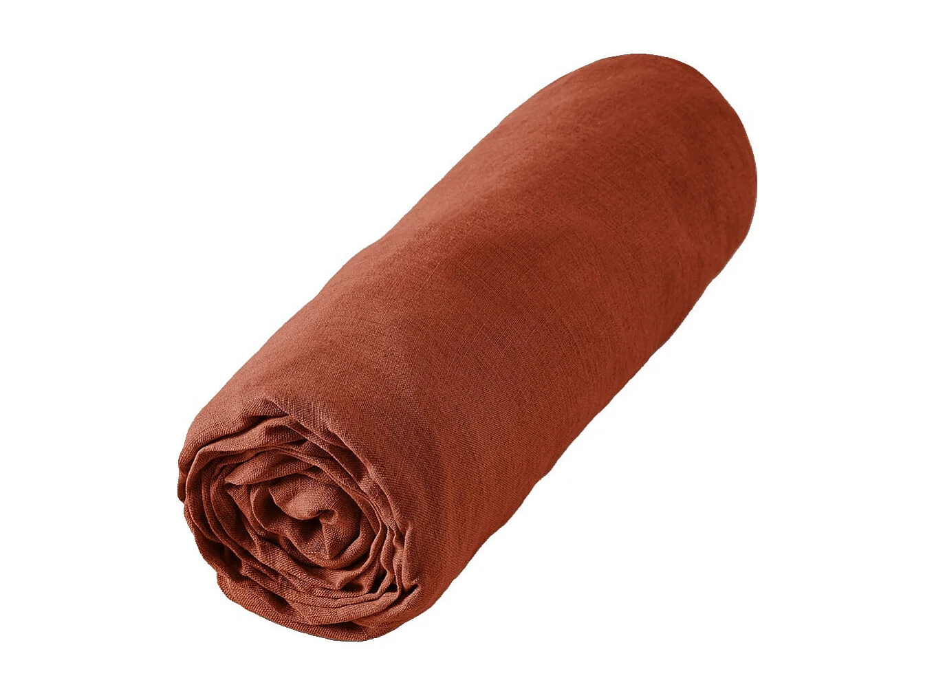 MARGAUX - Drap Housse 140x190cm Lin Lavé Coloris Paprika