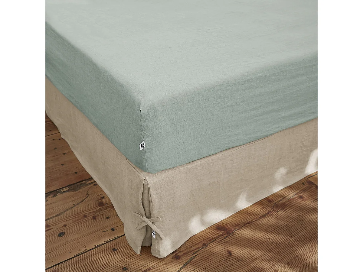 MARGAUX - Drap Housse 160x200cm Lin Lavé Coloris Eucalyptus