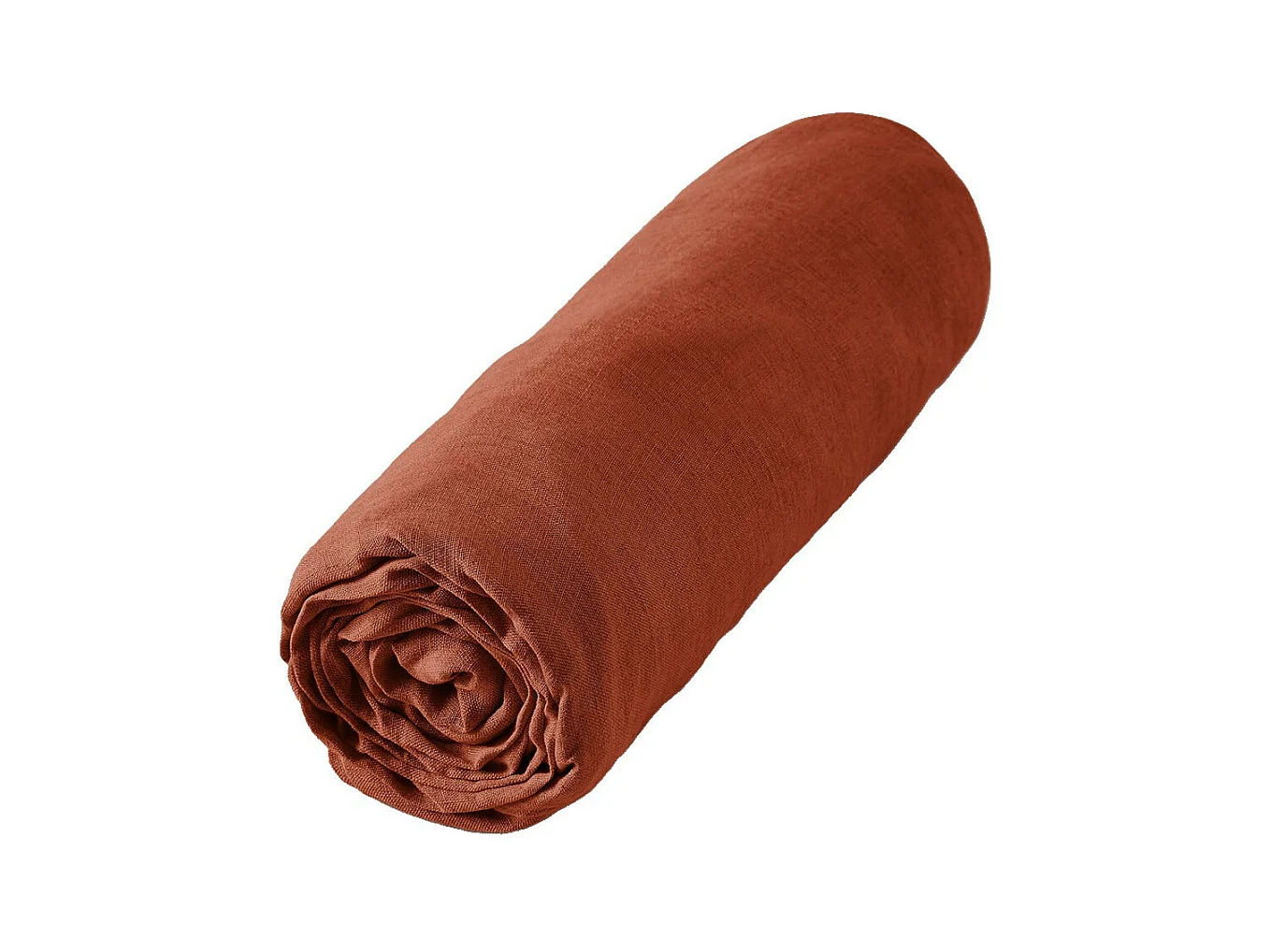 MARGAUX - Drap Housse 160x200cm Lin Lavé Coloris Paprika