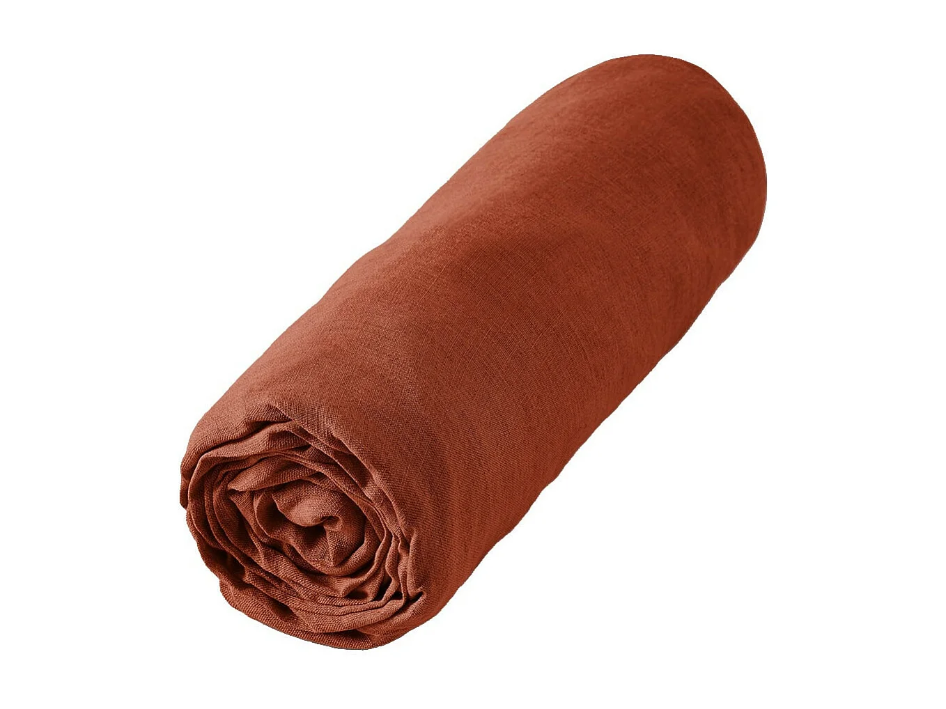 MARGAUX - Drap Housse 160x200cm Lin Lavé Coloris Paprika