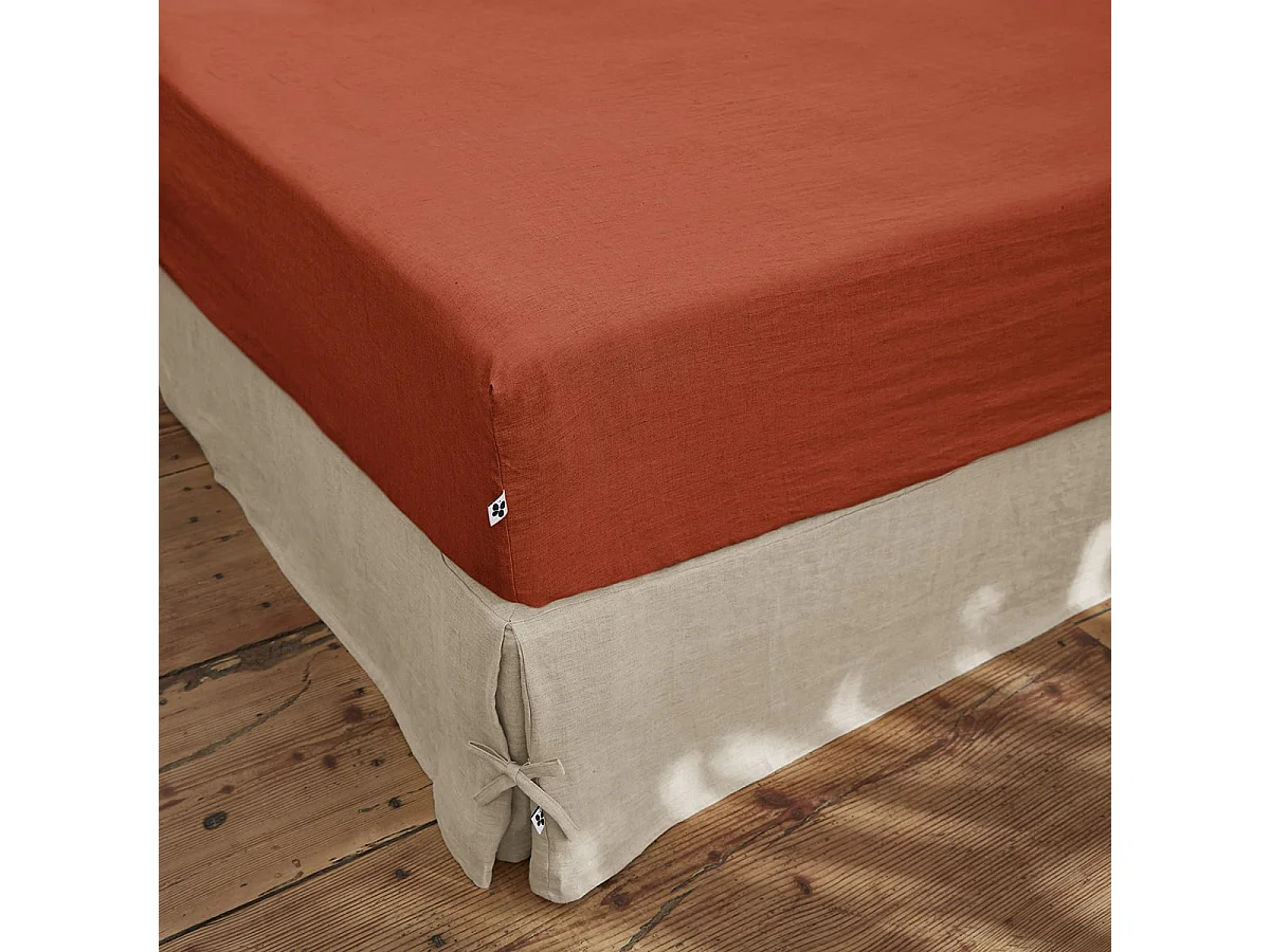 MARGAUX - Drap Housse 180x200cm Lin Lavé Coloris Paprika
