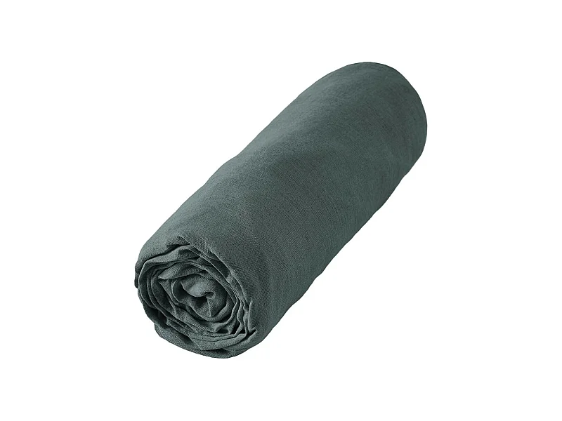 MARGAUX - Drap Housse 140x190cm Lin Lavé Coloris Ardoise