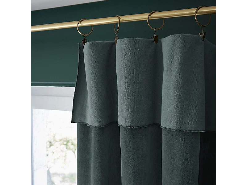 HARRIS - Rideau Ajustable 140x270cm Velours de Coton Ardoise + 8 Anneaux Pince