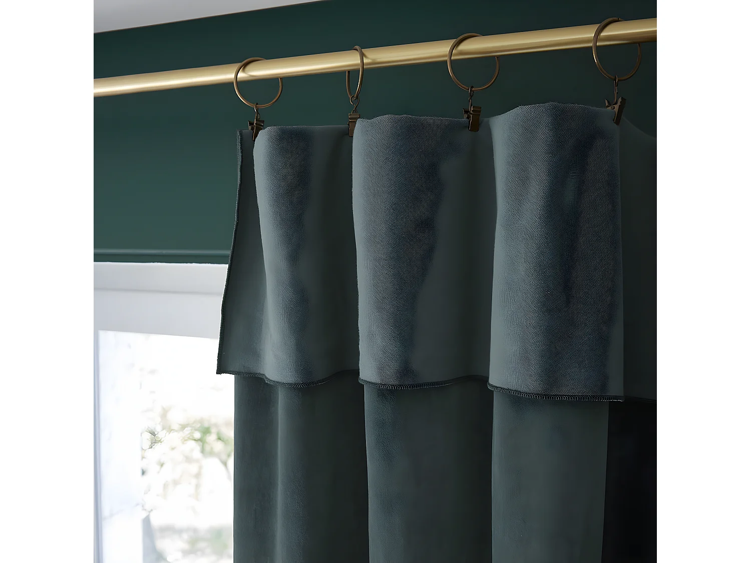 HARRIS - Rideau Ajustable 140x270cm Velours de Coton Ardoise + 8 Anneaux Pince