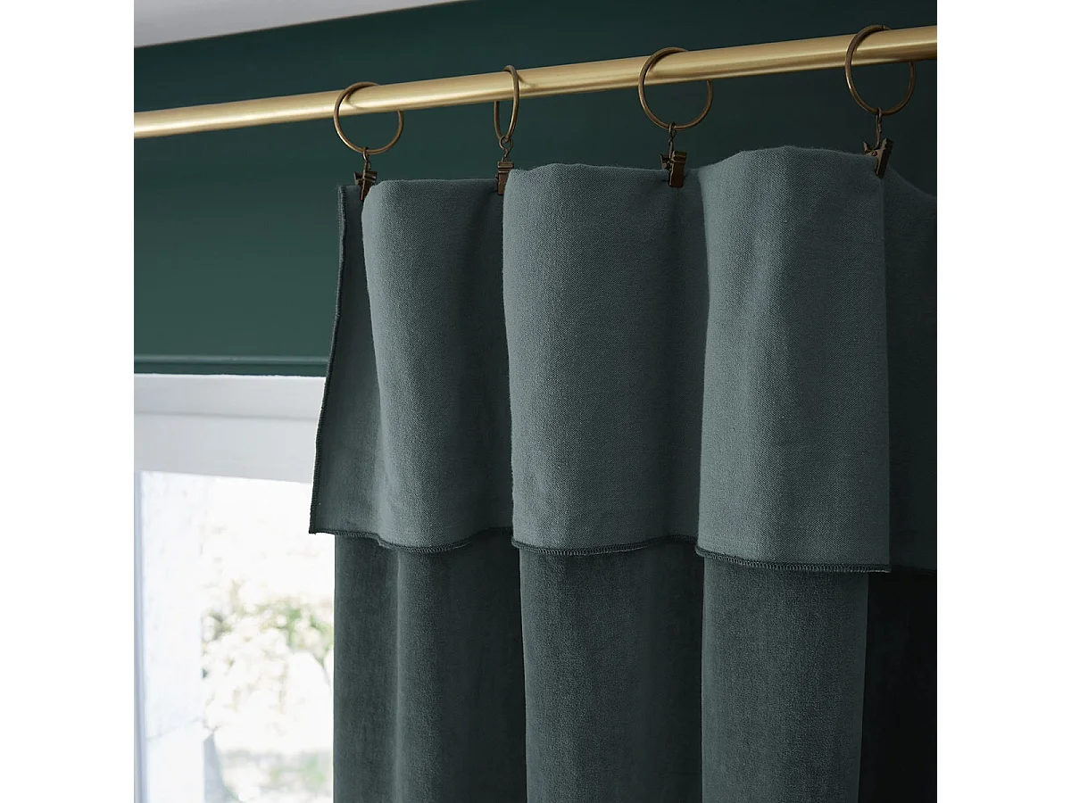 HARRIS - Rideau Ajustable 140x270cm Velours de Coton Ardoise + 8 Anneaux Pince