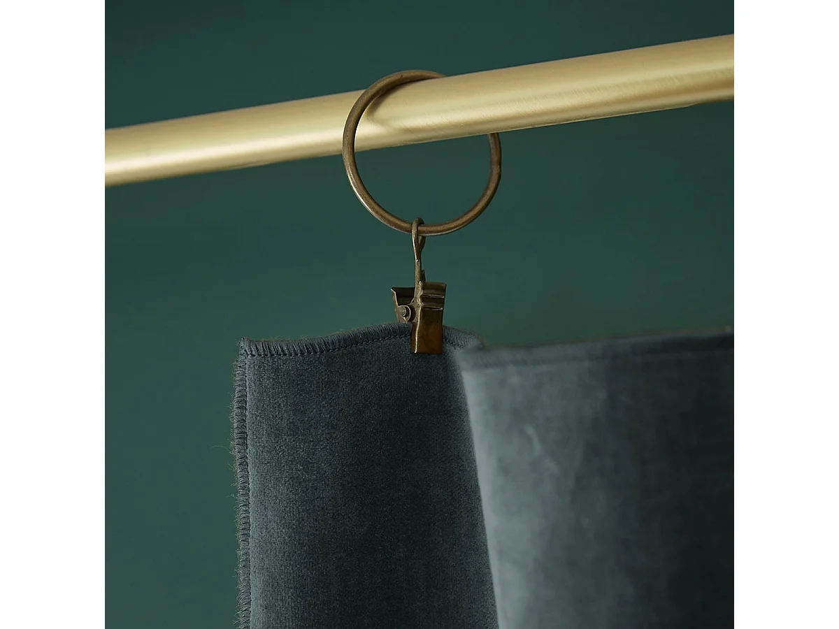 HARRIS - Rideau Ajustable 140x270cm Velours de Coton Ardoise + 8 Anneaux Pince
