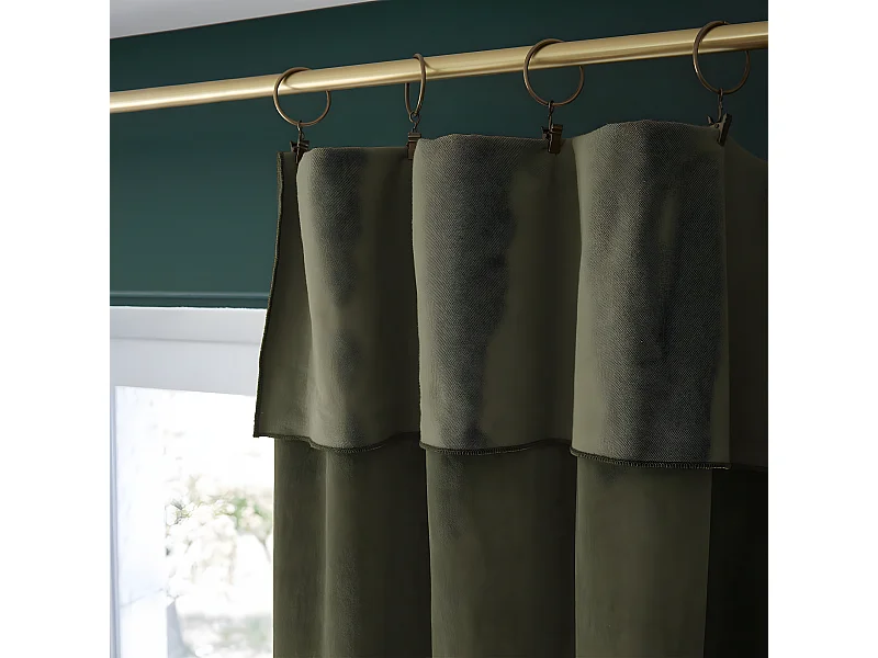 HARRIS - Rideau Ajustable 140x270cm Velours de Coton Thym + 8 Anneaux Pince