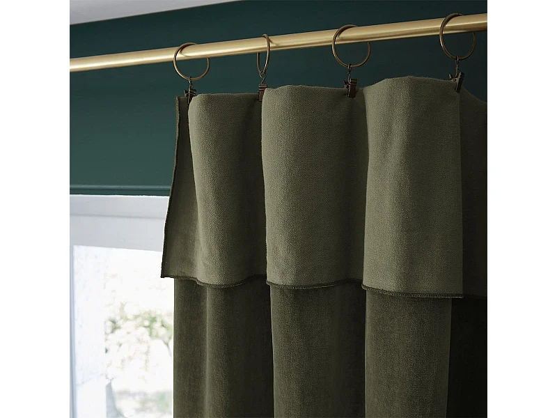 HARRIS - Rideau Ajustable 140x270cm Velours de Coton Thym + 8 Anneaux Pince