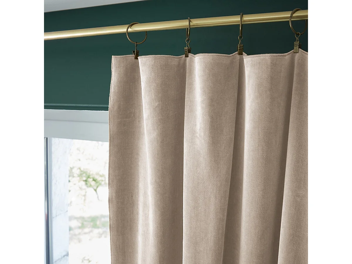 HARRIS - Rideau Ajustable 140x270cm Velours de Coton Pampa + 8 Anneaux Pince