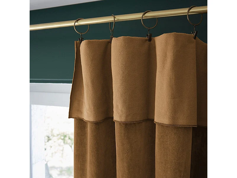 HARRIS - Rideau Ajustable 140x270cm Velours de Coton Camel + 8 Anneaux Pince