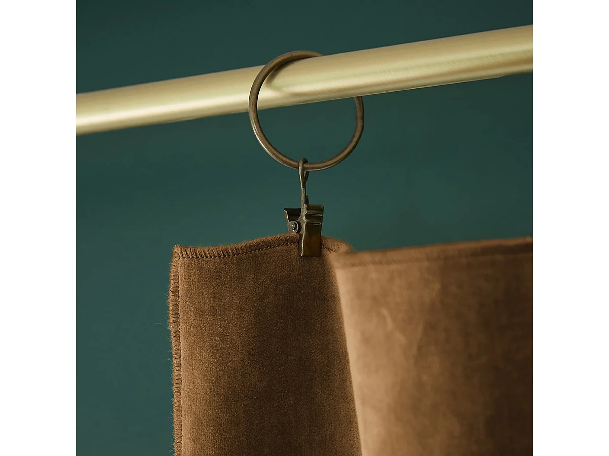 HARRIS - Rideau Ajustable 140x270cm Velours de Coton Camel + 8 Anneaux Pince