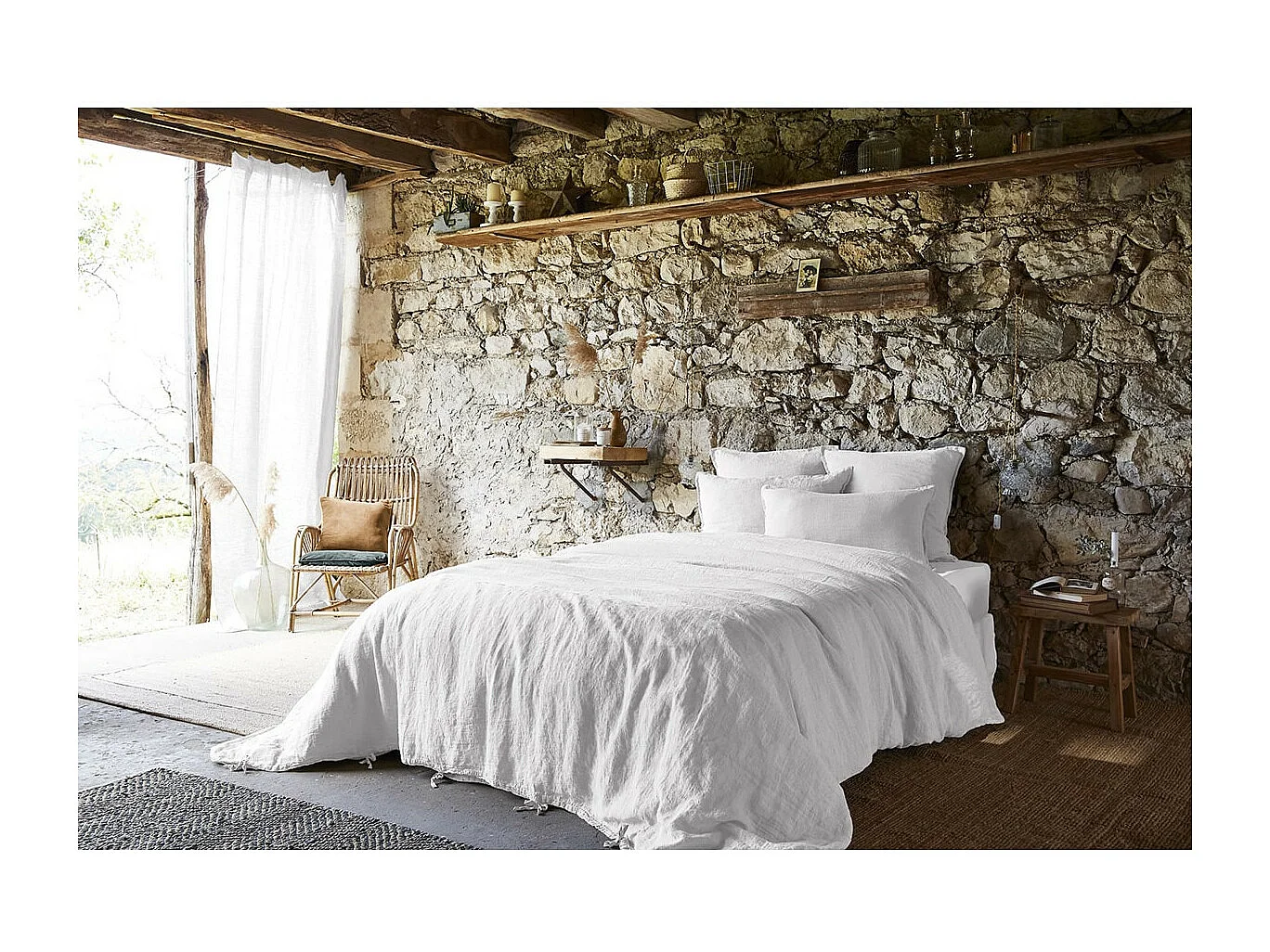 MARGAUX - Drap Plat 270x300cm Lin Lavé Coloris Craie