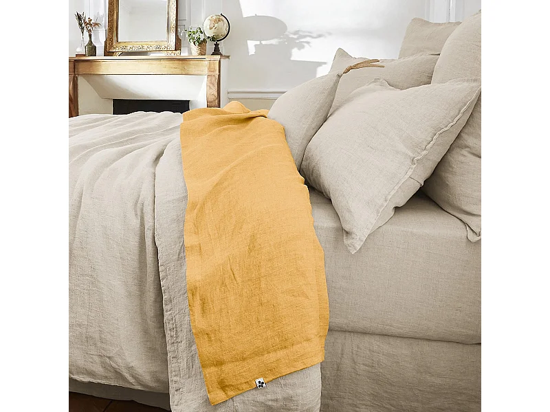 MARGAUX - Drap Plat 240x300cm Lin Lavé Coloris Miel
