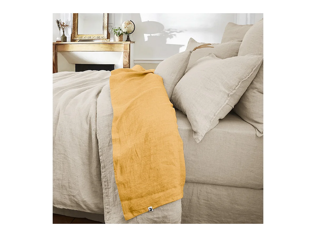 MARGAUX - Drap Plat 240x300cm Lin Lavé Coloris Miel