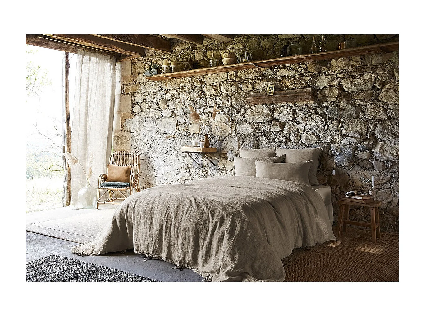 MARGAUX - Drap Plat 270x300cm Lin Lavé Coloris Sable