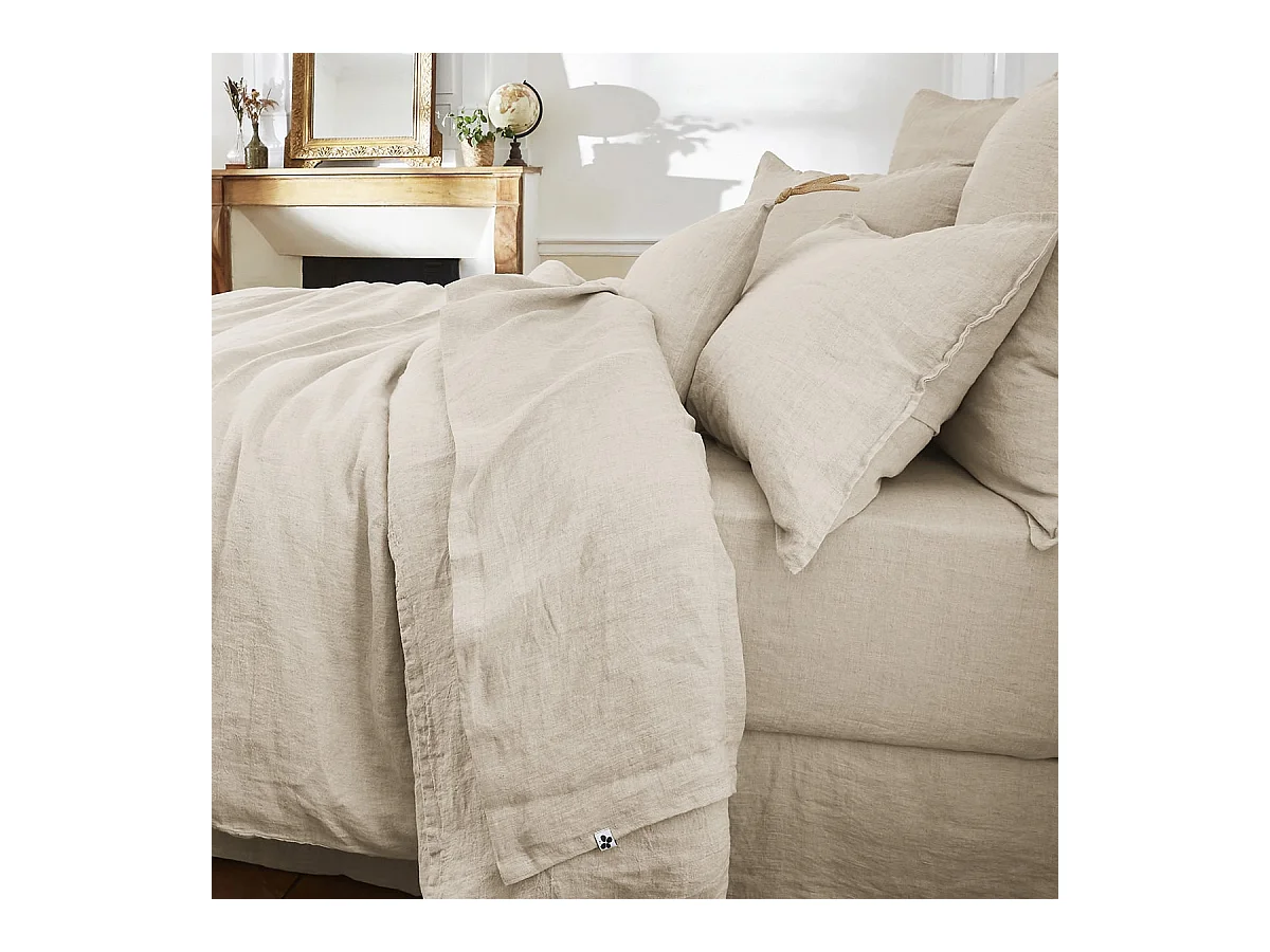 MARGAUX - Drap Plat 270x300cm Lin Lavé Coloris Sable