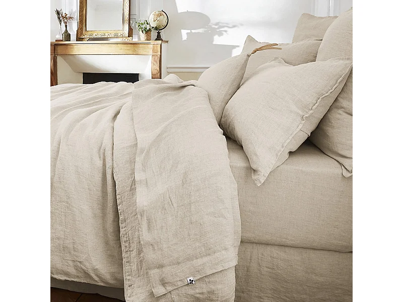 MARGAUX - Drap Plat 270x300cm Lin Lavé Coloris Sable