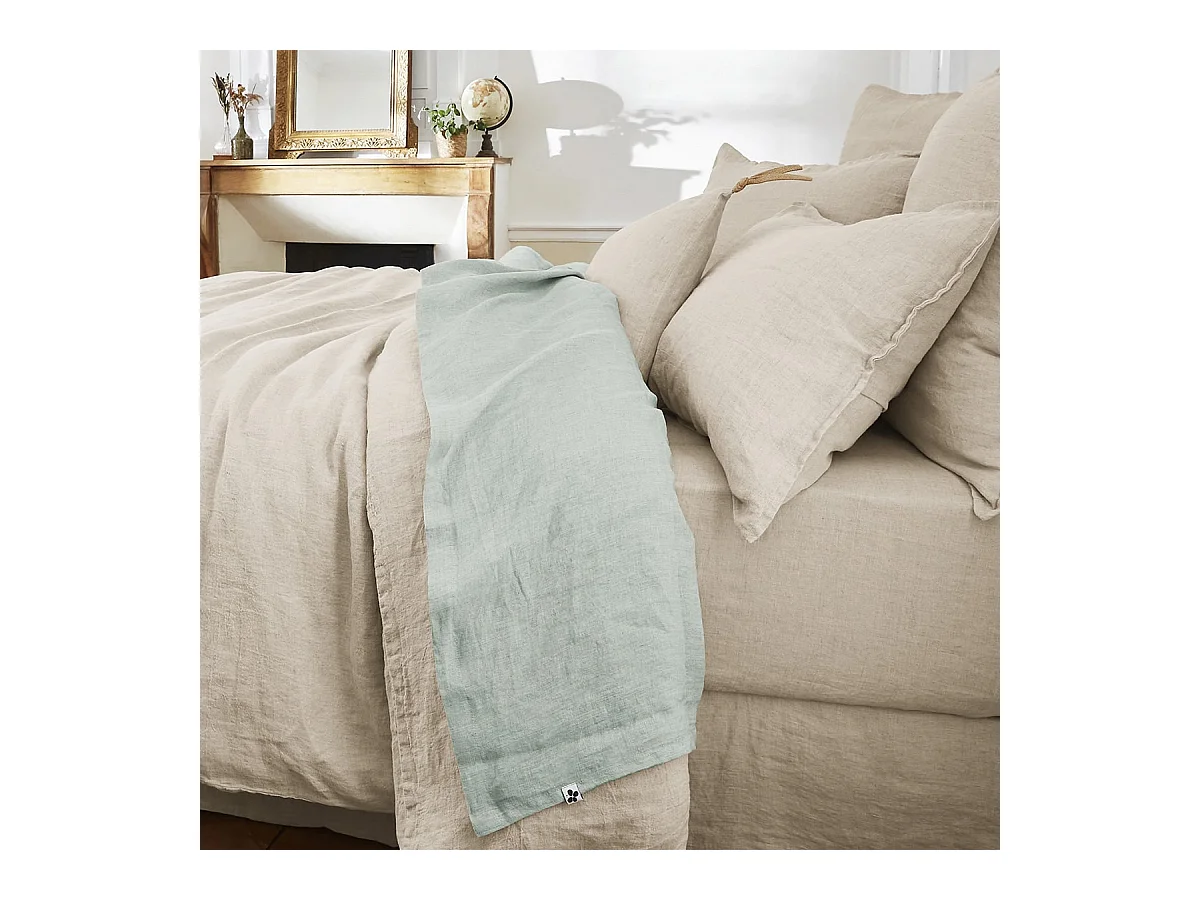 MARGAUX - Drap Plat 270x300cm Lin Lavé Coloris Eucalyptus