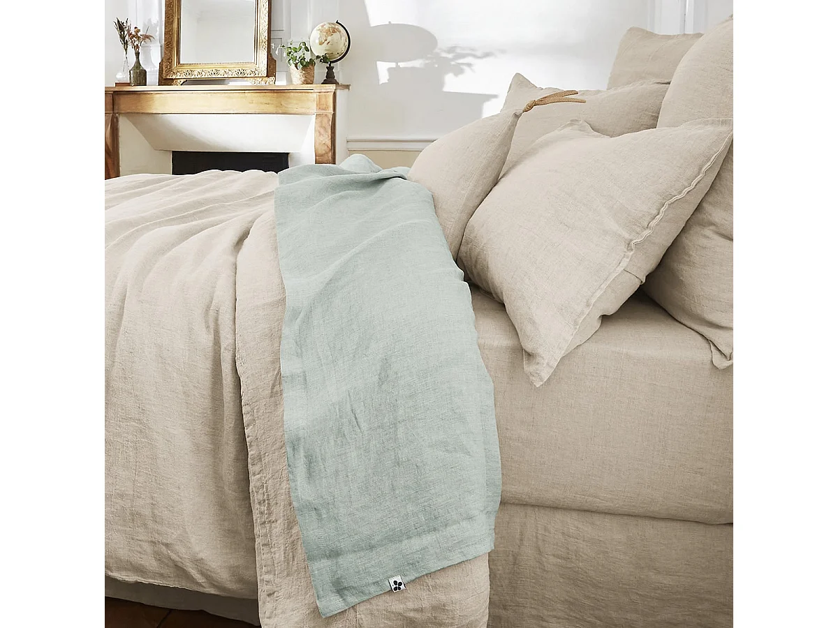 MARGAUX - Drap Plat 270x300cm Lin Lavé Coloris Eucalyptus