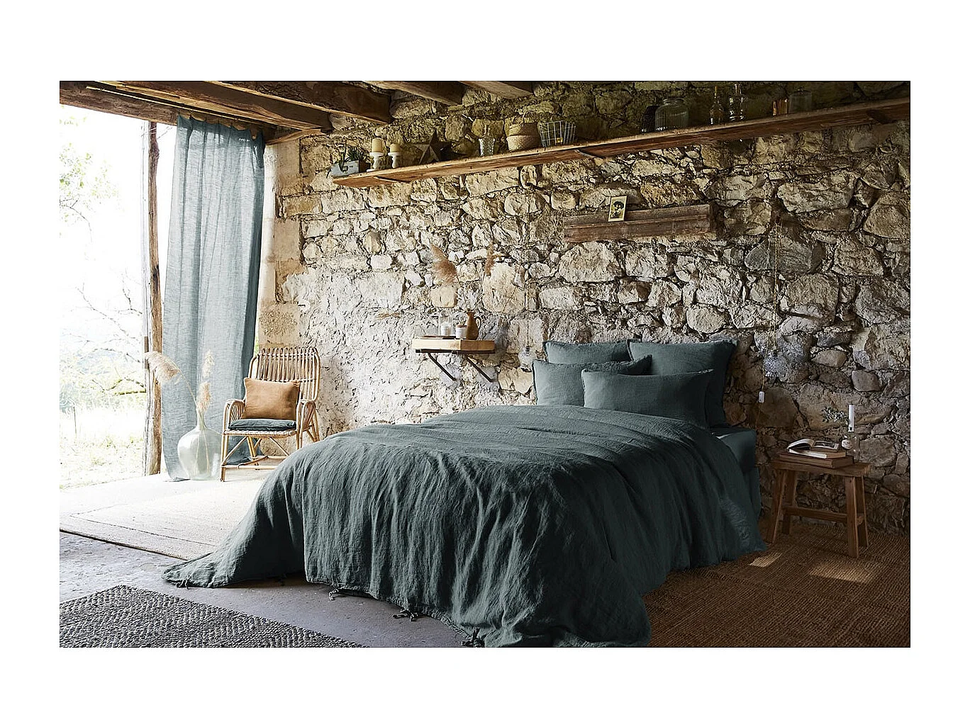 MARGAUX - Drap Plat 270x300cm Lin Lavé Coloris Ardoise