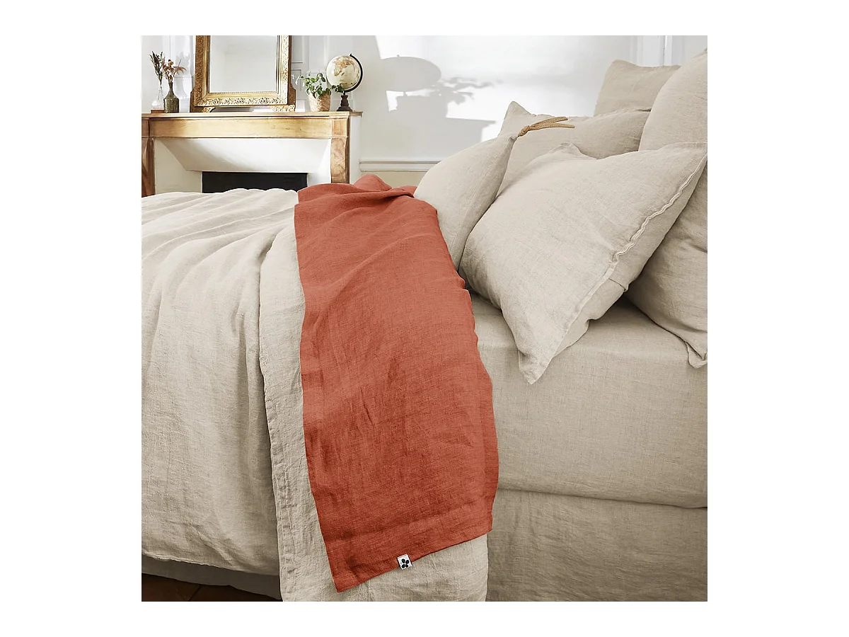 MARGAUX - Drap Plat 240x300cm Lin Lavé Coloris Paprika