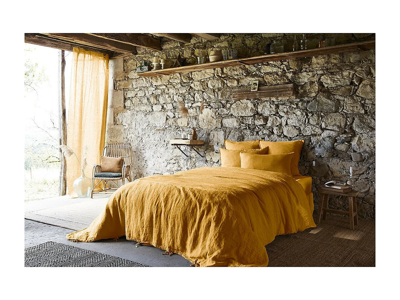 MARGAUX - Drap Plat 270x300cm Lin Lavé Coloris Miel