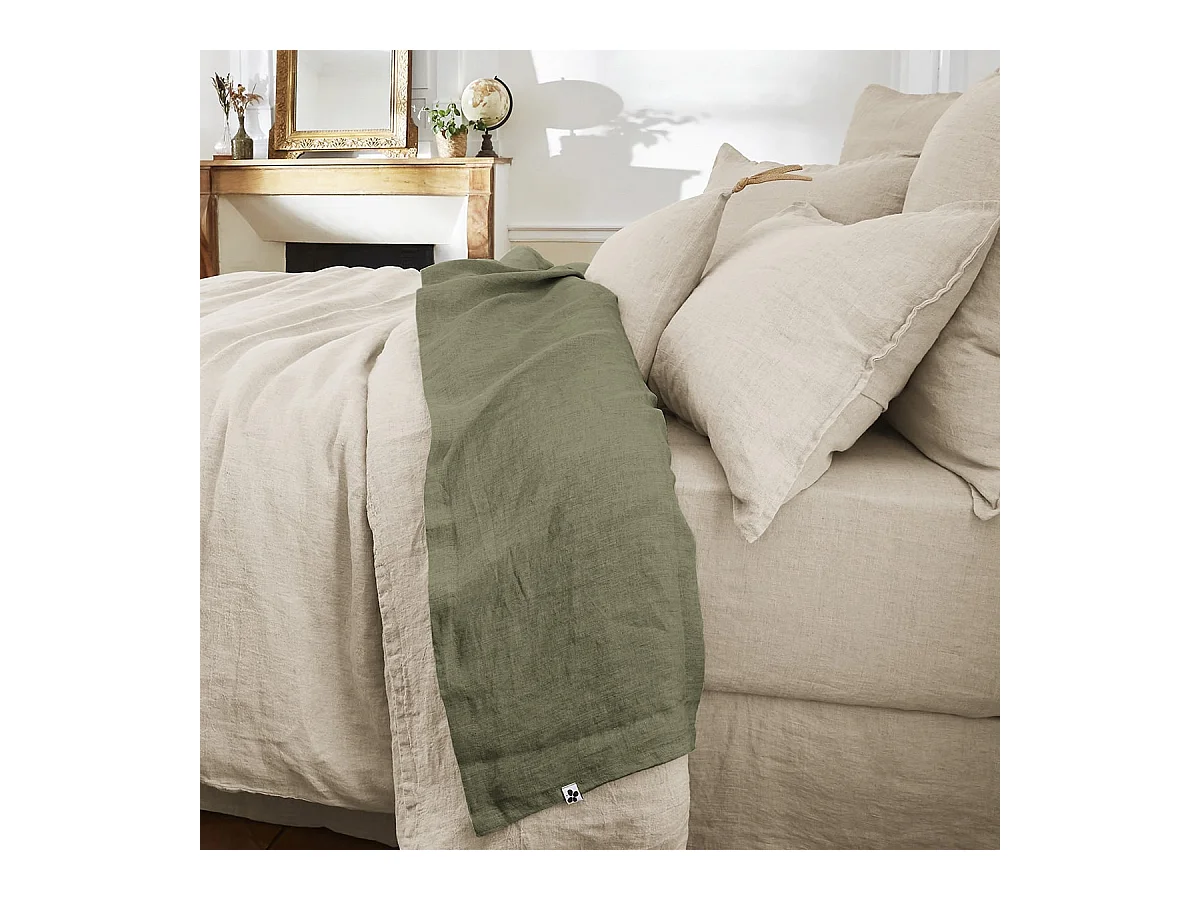 MARGAUX - Drap Plat 240x300cm Lin Lavé Coloris Thym