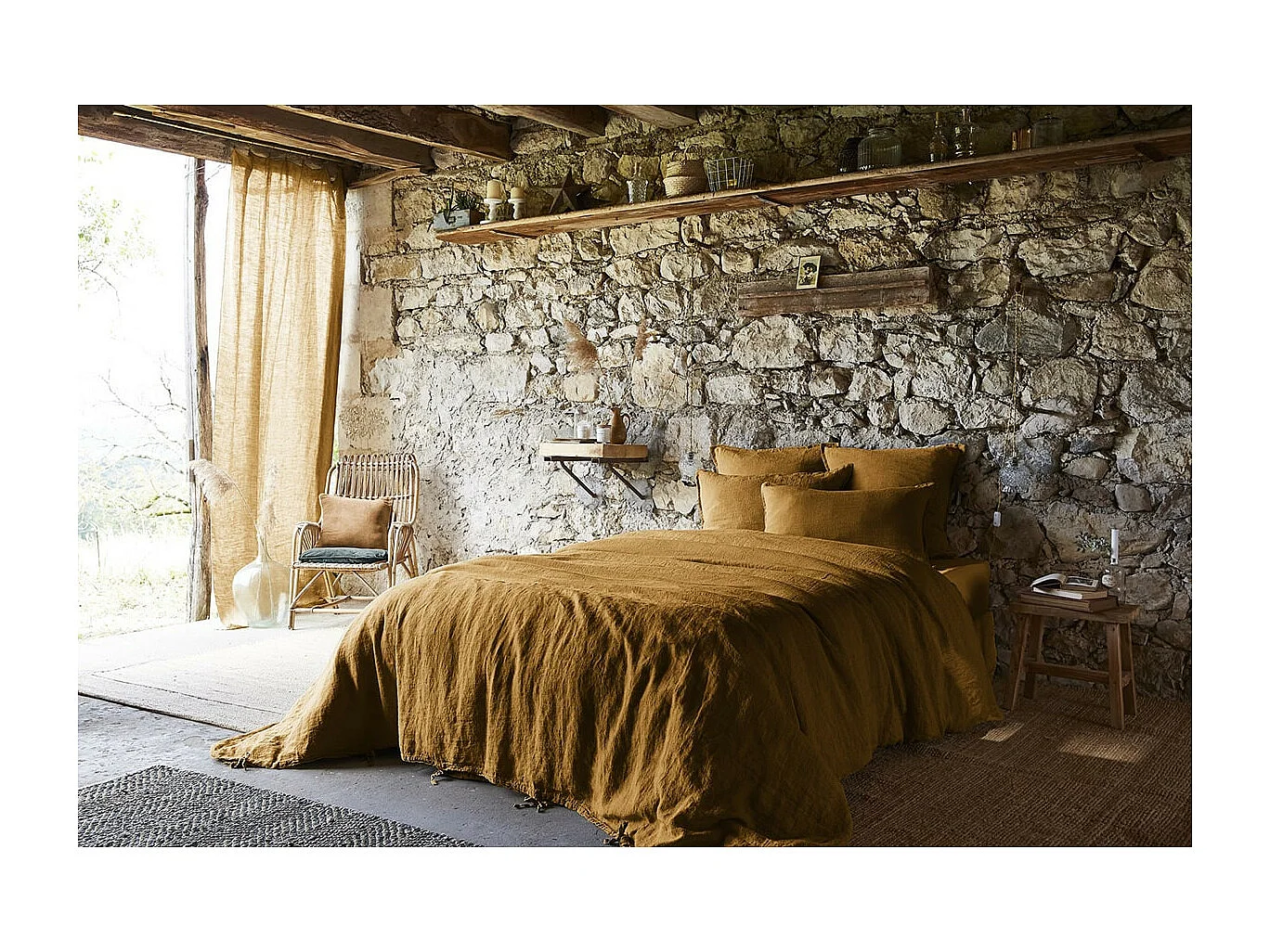 MARGAUX - Drap Plat 270x300cm Lin Lavé Coloris Caramel