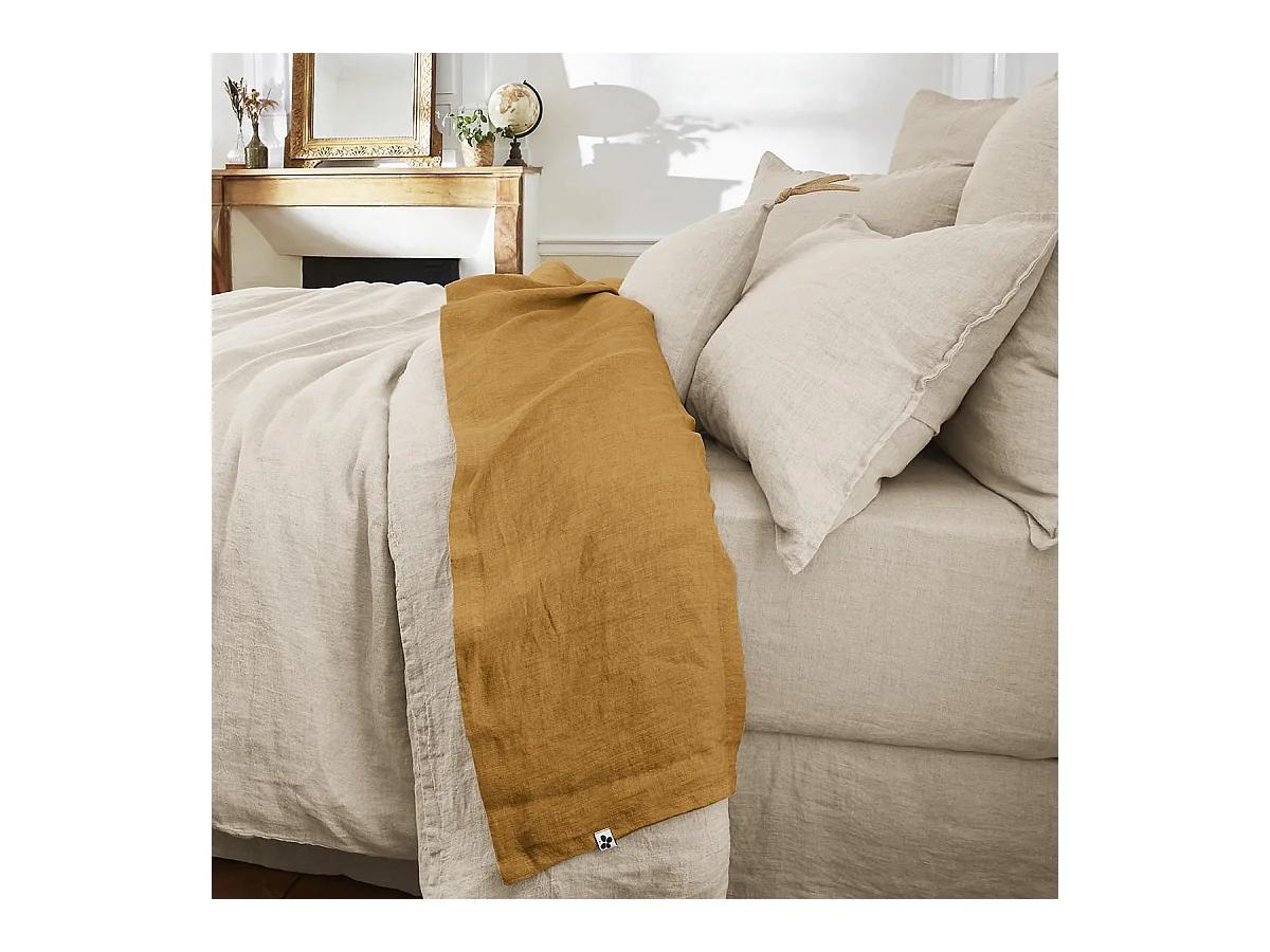 MARGAUX - Drap Plat 240x300cm Lin Lavé Coloris Caramel