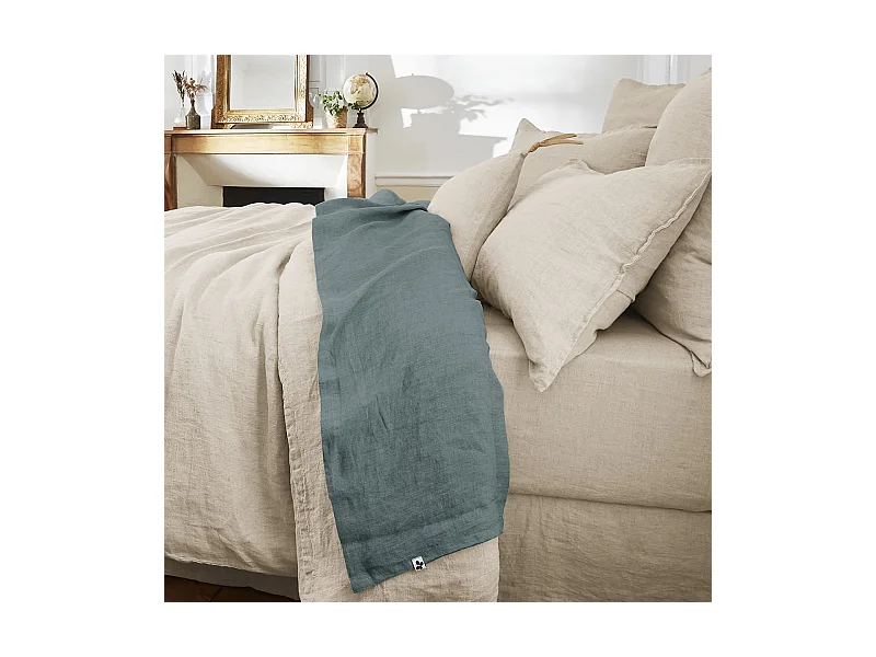 MARGAUX - Drap Plat 240x300cm Lin Lavé Coloris Ardoise