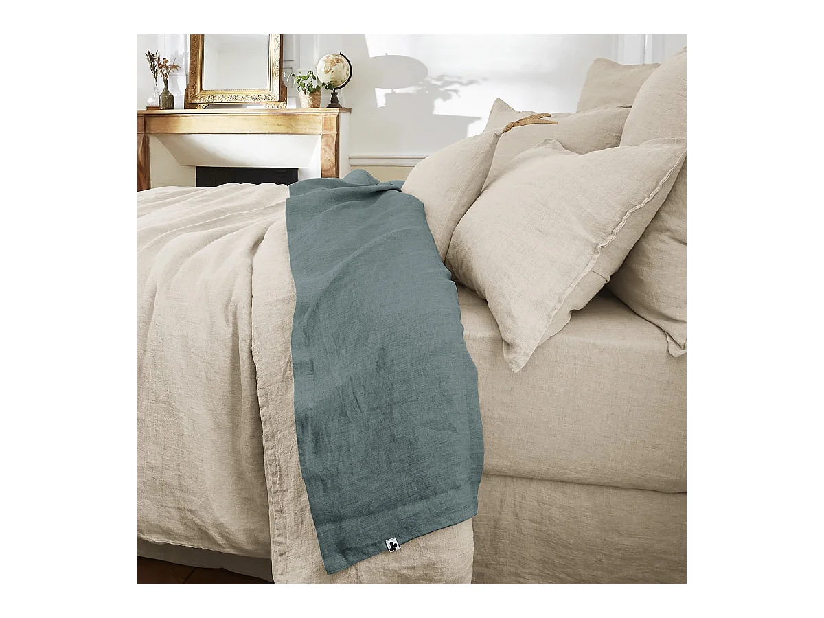 MARGAUX - Drap Plat 240x300cm Lin Lavé Coloris Ardoise