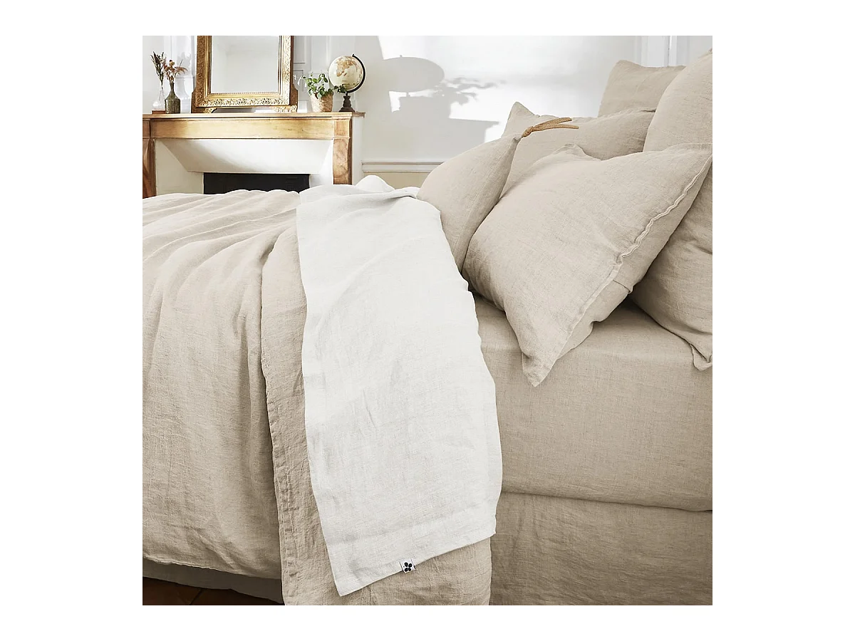 MARGAUX - Drap Plat 240x300cm Lin Lavé Coloris Craie