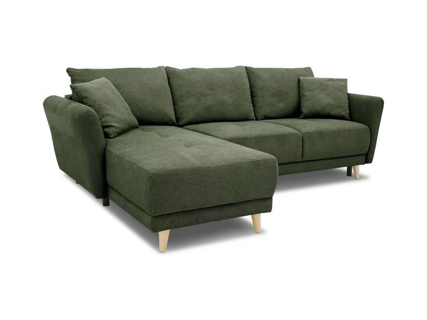 Canapé d'angle convertible réversible 3-4 places tissu Vert Olive à coffre de rangement - 244 x 158 x Hauteur 95 cm