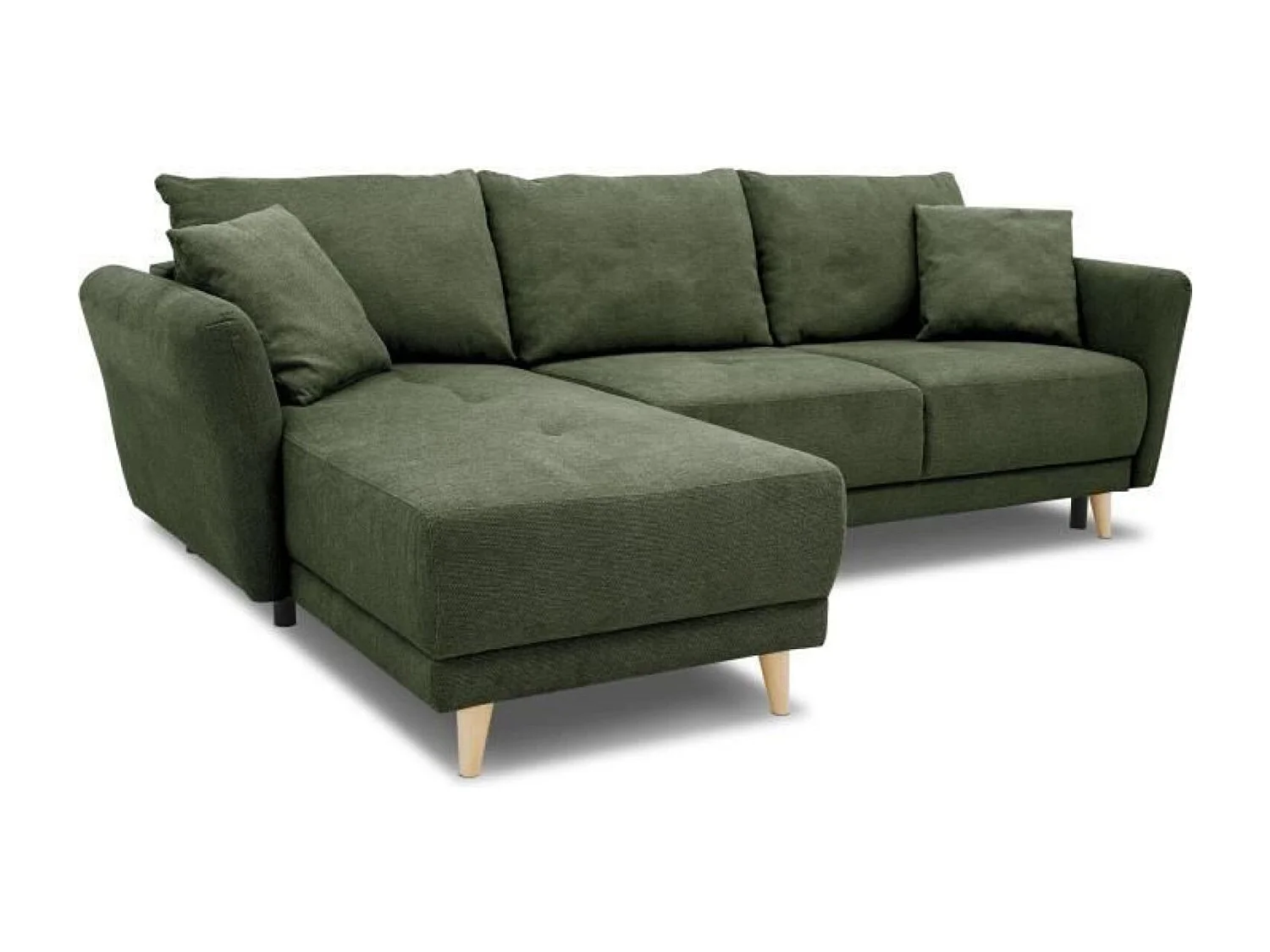 Canapé d'angle convertible réversible 3-4 places tissu Vert Olive à coffre de rangement - 244 x 158 x Hauteur 95 cm