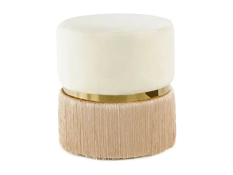 Pouf Rond Bicolore "Rebecca" 44cm Ivoire & Champagne