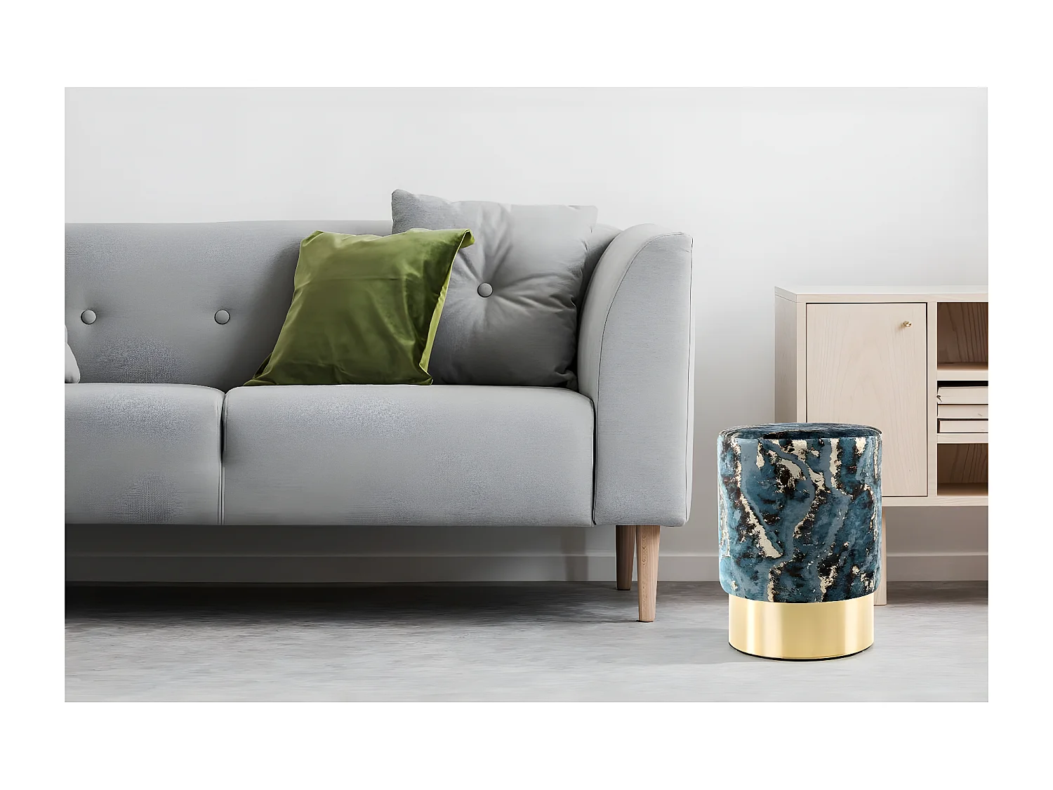 Pouf Design Marbré "Gipsy" 46cm Bleu Foncé