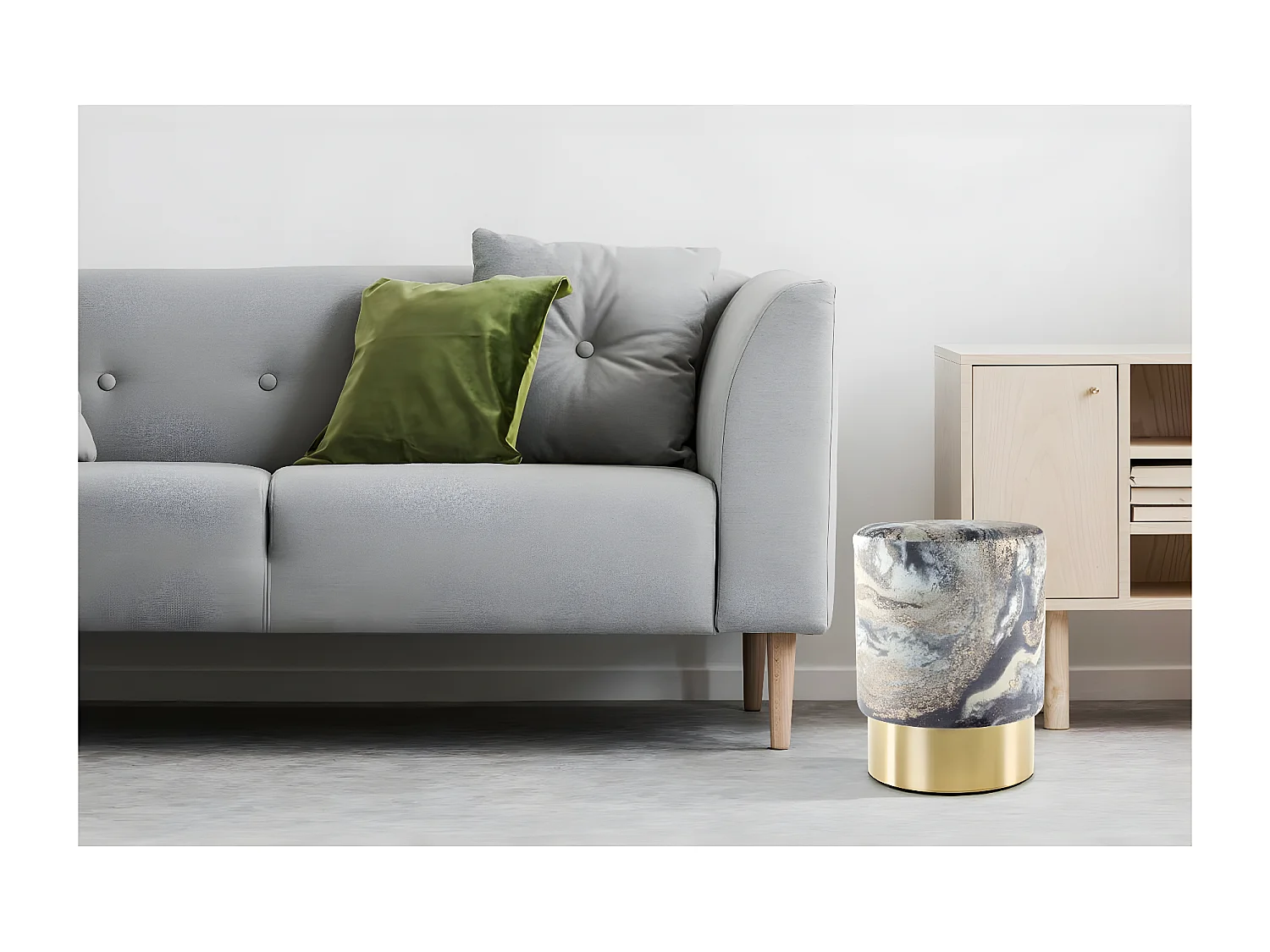 Pouf Design Marbré "Gipsy" 46cm Bleu Clair