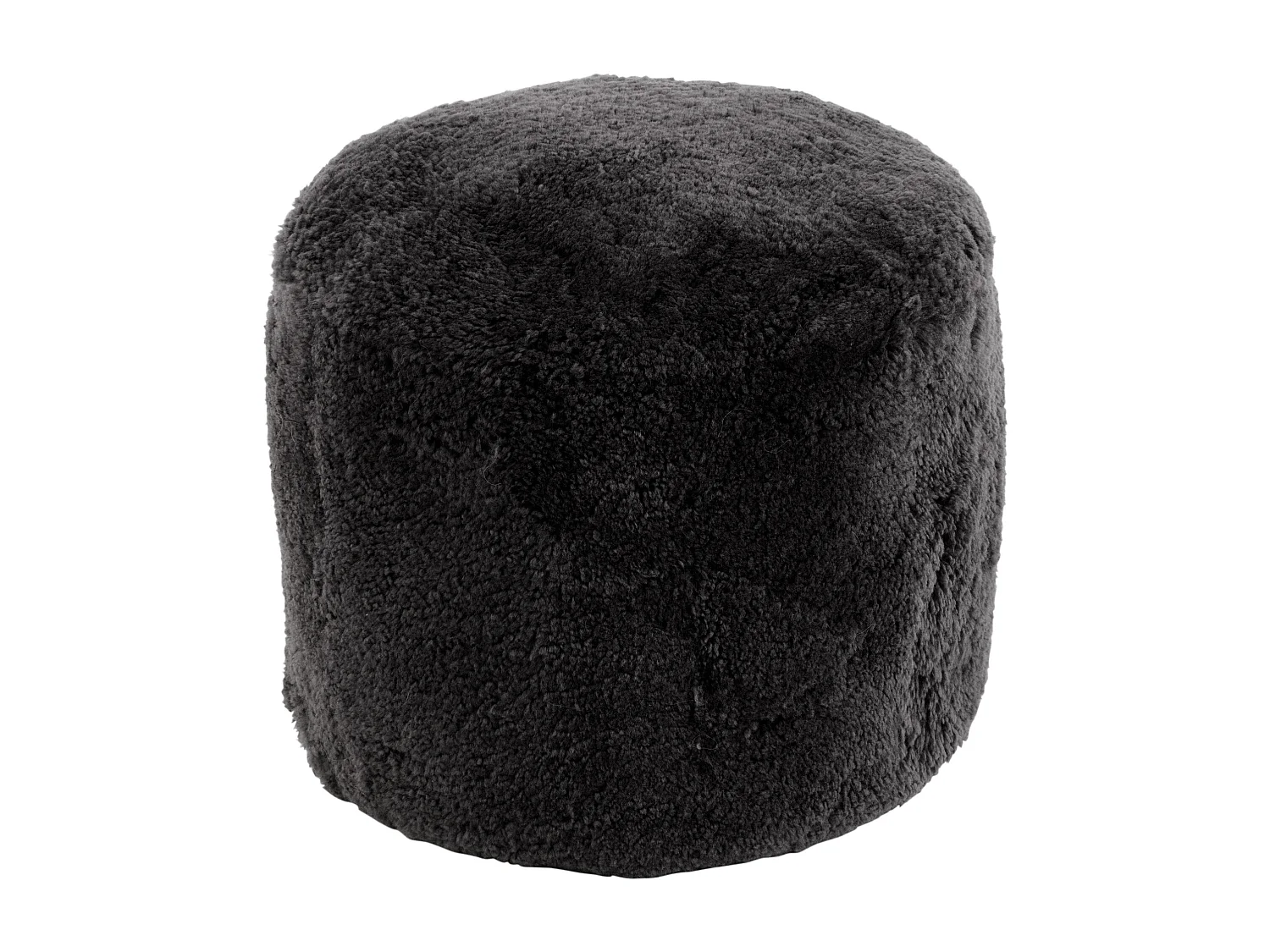 Ronde donkergrijze schapenvacht poef Mojo D 57 cm