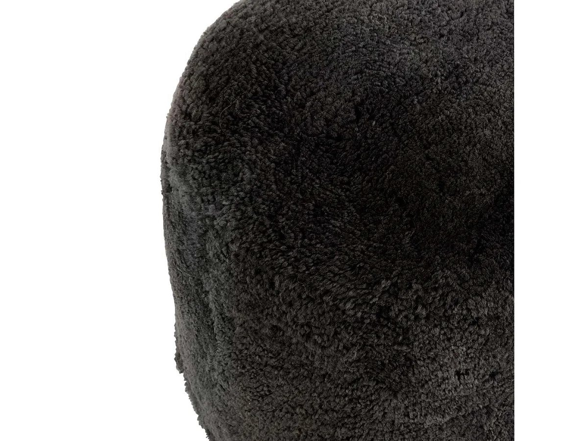 Pouf in pelle di pecora rotondo grigio scuro 57 cm