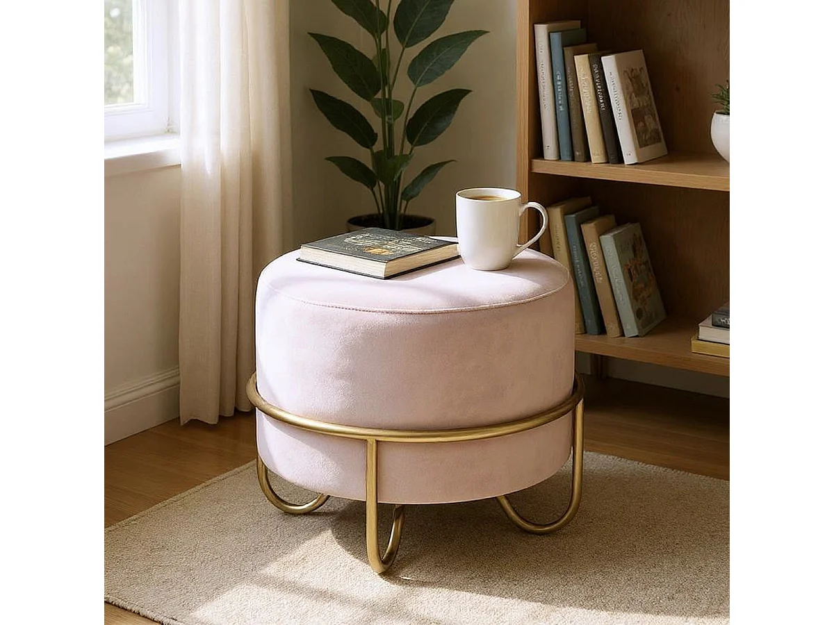 Pouf Rond Design "Coralie" 43cm Crème Rose