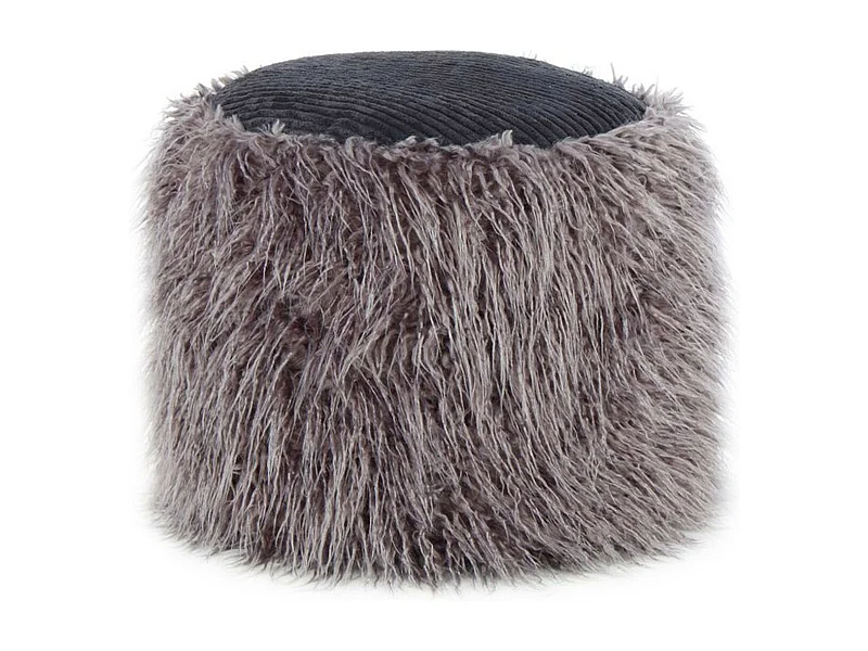 Pouf Rond Imitation Fourrure "Bobtail" 45cm Gris Foncé