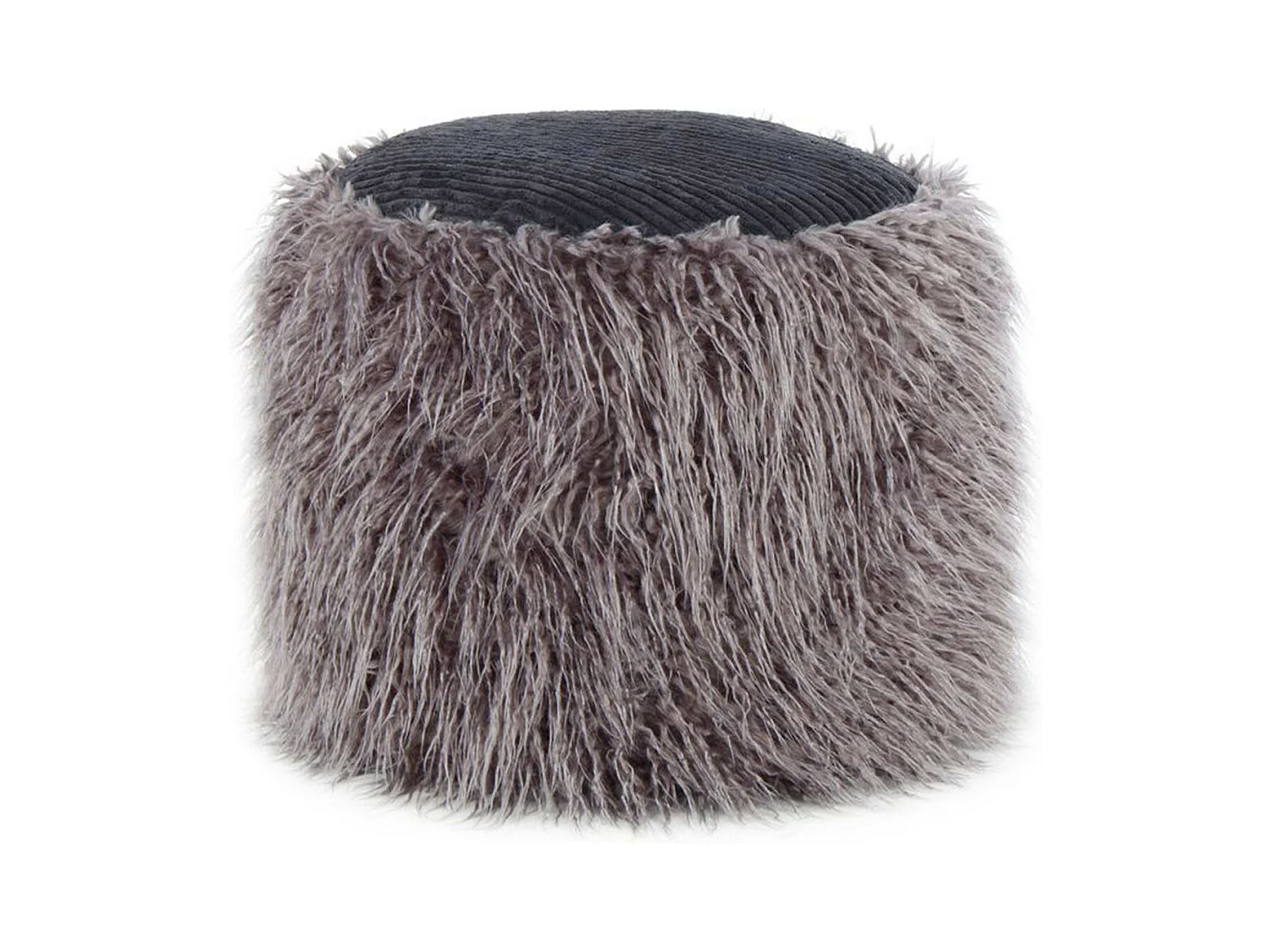 Pouf Rond Imitation Fourrure "Bobtail" 45cm Gris Foncé