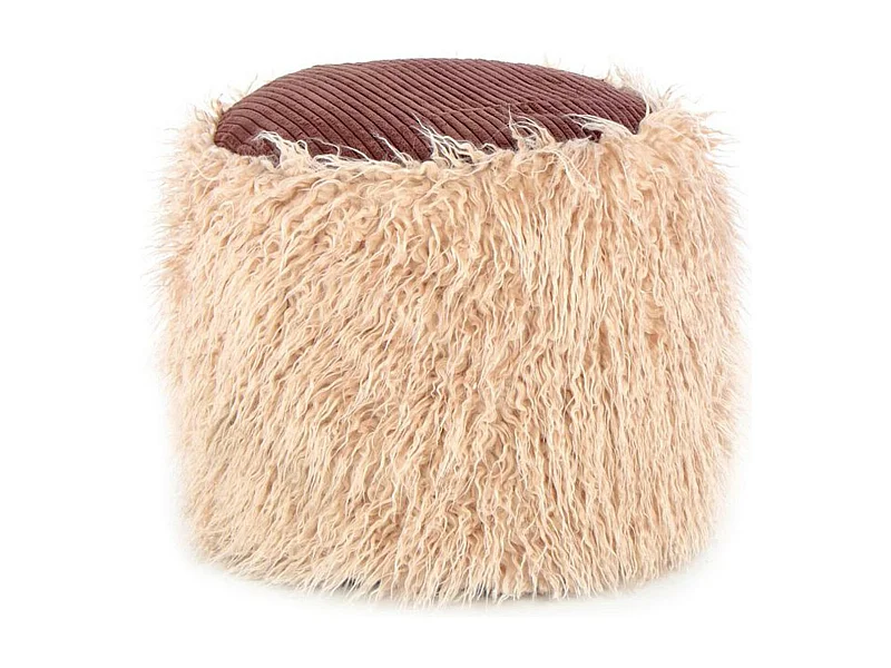 Pouf Rond Imitation Fourrure "Bobtail" 45cm Beige