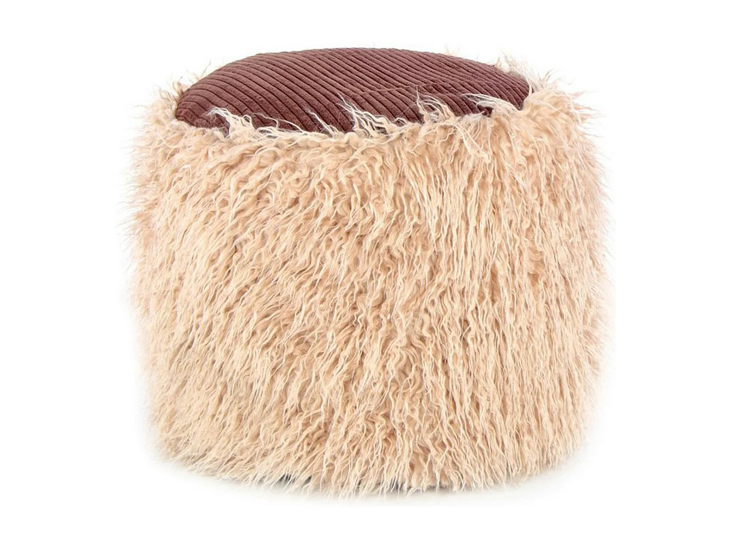 Pouf Rond Imitation Fourrure "Bobtail" 45cm Beige