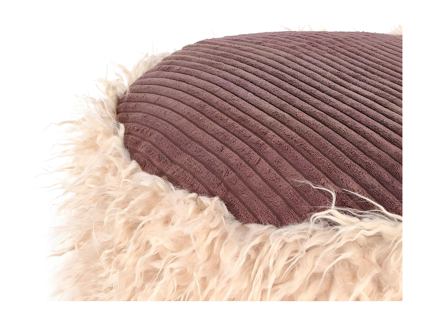 Pouf Rond Imitation Fourrure "Bobtail" 45cm Beige